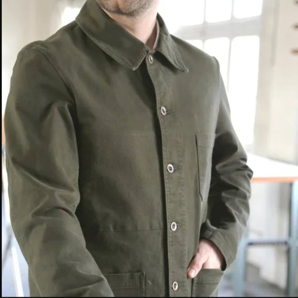 Vetra Olive Green Chore Jacket (Brushed Twill Workwear) | Size: 44 / M